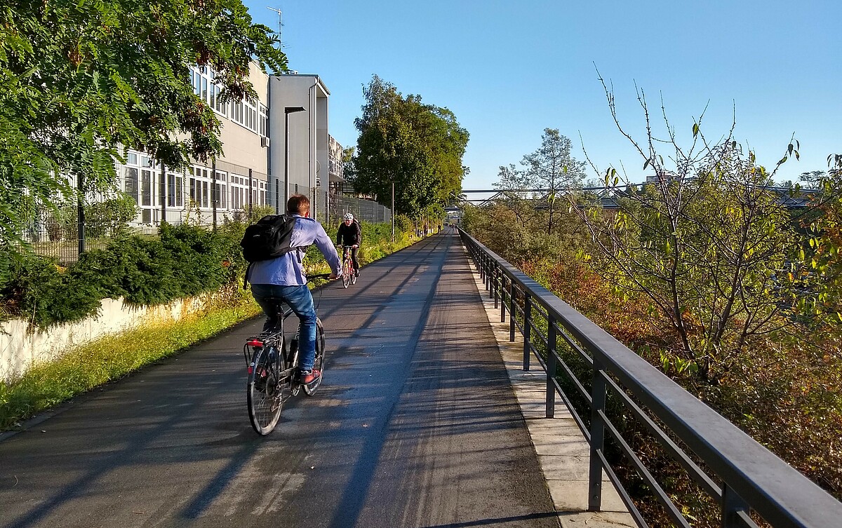 Pop goes the bike lane, here along one of the big parks in Berlin Bike lane in Berlin