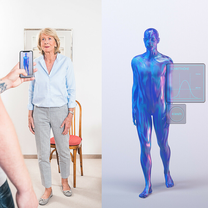 3D motion tracking by Lindera to analyze the gait especially of elderly people with a view to preventing falls.