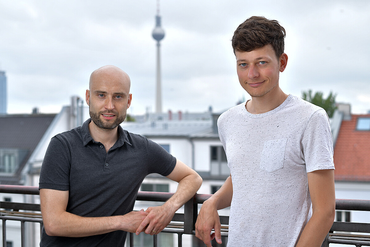 Urban alcemists: founders Dr. Robert Meyer and Leopold Spenner alcemy founders Dr. Robert Meyer and Leopold Spenner with the Alexanderplatz TV tower in the background.