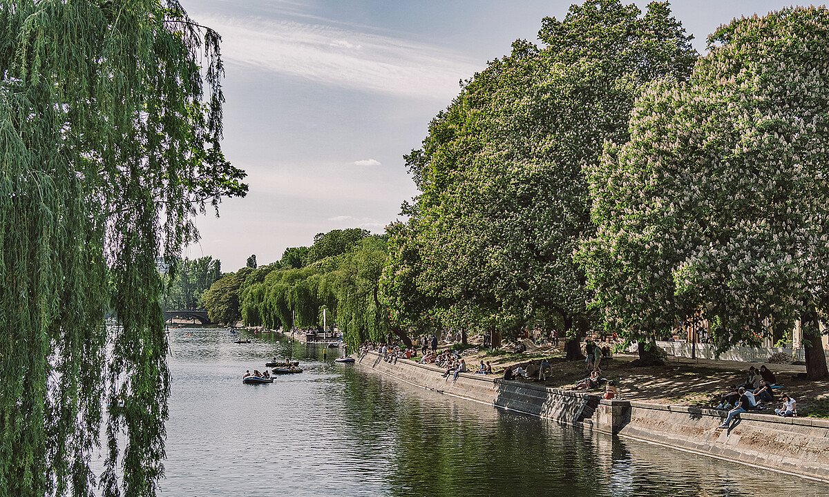 The Landwehr Canal in the center of Berlin. View of the Landwehr Canal in Berlin