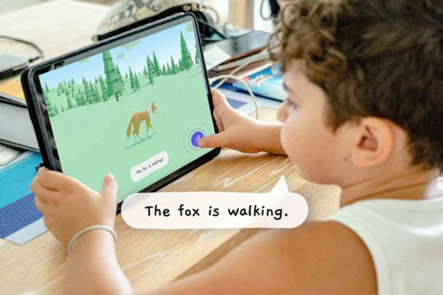 The app Word to World in action With the app Word to World, children see digital images of words they speak aloud